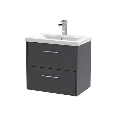 Hudson Reed Juno Wall Hung Double Drawer 600mm Vanity & Mid-Edge 1 Tap Hole Vitreous China Basin (1 size, 5 colours) - Brand New Bathrooms