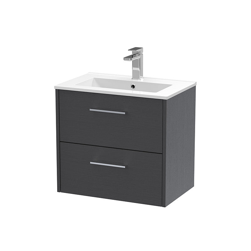 Hudson Reed Juno Wall Hung Double Drawer 600mm Vanity & Minimalist 1 Tap Hole Vitreous China Basin (1 size, 5 colours) - Brand New Bathrooms