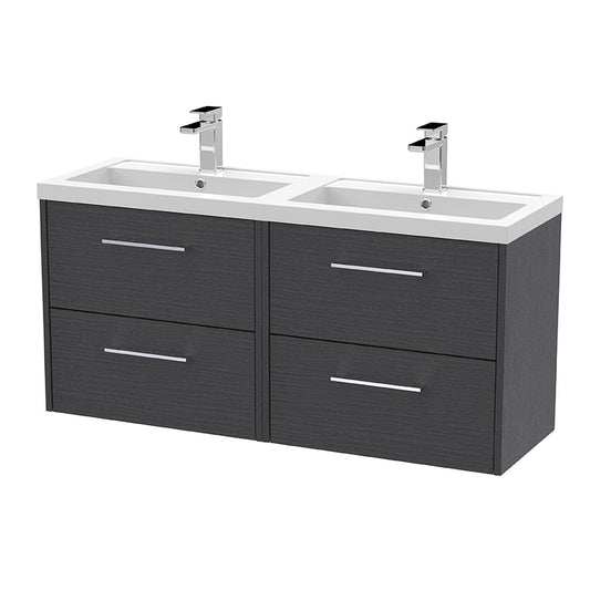 Hudson Reed Juno Wall Hung Four Drawer 1200mm Vanity & Double Polymarble Basin (1 size, 5 colours) - Brand New Bathrooms