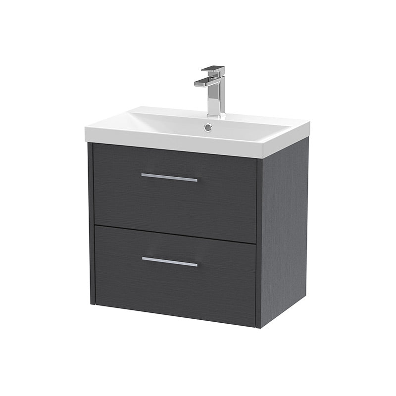 Hudson Reed Juno Wall Hung Double Drawer 600mm Vanity & Thin-Edge 1 Tap Hole Vitreous China Basin (1 size, 5 colours) - Brand New Bathrooms
