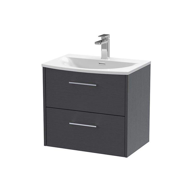 Hudson Reed Juno Wall Hung Double Drawer 600mm Vanity & Curved 1 Tap Hole Vitreous China Basin (1 size, 5 colours) - Brand New Bathrooms