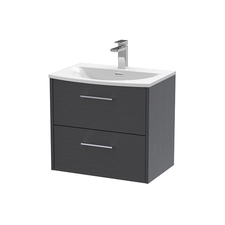 Hudson Reed Juno Wall Hung Double Drawer 600mm Vanity & Curved 1 Tap Hole Vitreous China Basin (1 size, 5 colours) - Brand New Bathrooms