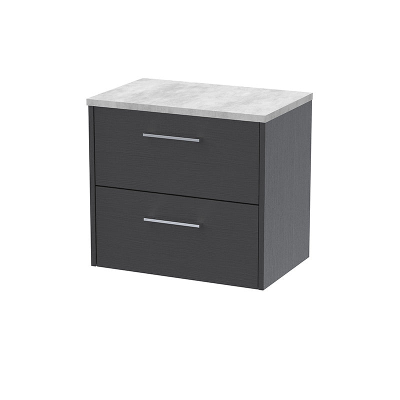 Hudson Reed Juno Wall Hung Double Drawer 600mm Vanity & Grey Laminate Top (1 size, 5 colours) - Brand New Bathrooms