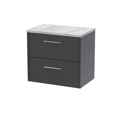 Hudson Reed Juno Wall Hung Double Drawer 600mm Vanity & Grey Laminate Top (1 size, 5 colours) - Brand New Bathrooms