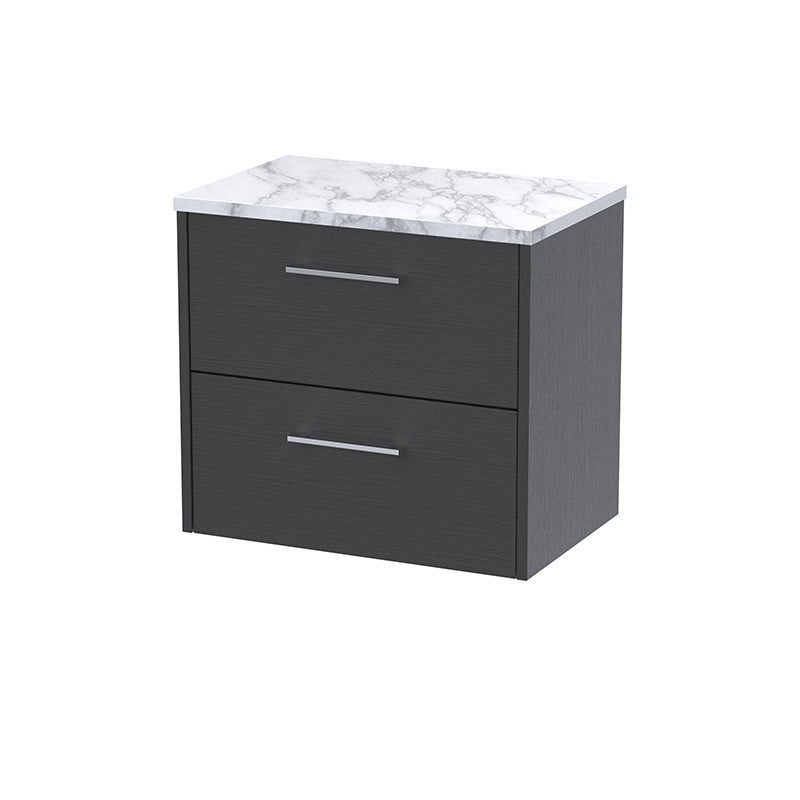Hudson Reed Juno Wall Hung Double Drawer 600mm Vanity & Laminate Worktop (1 size, 5 colours) - Brand New Bathrooms