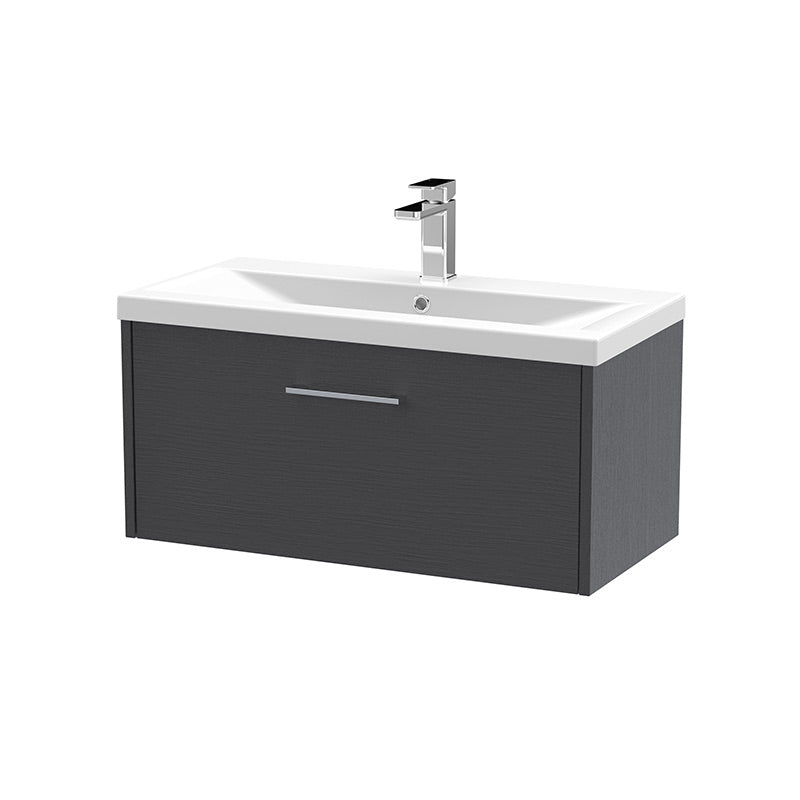 Hudson Reed Juno Wall Hung Single Drawer 800mm Vanity & Mid-Edge 1 Tap Hole Vitreous China Basin (1 size, 5 colours) - Brand New Bathrooms