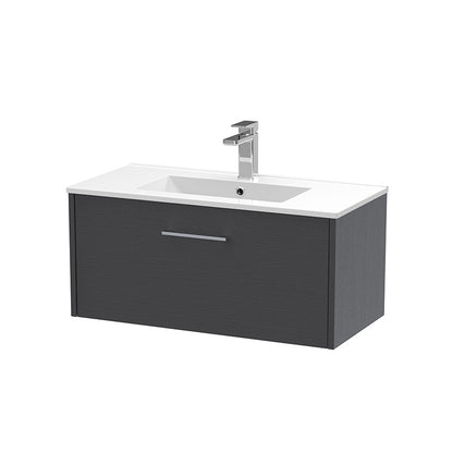 Hudson Reed Juno Wall Hung Single Drawer 800mm Vanity & Minimalist 1 Tap Hole Vitreous China Basin (1 size, 5 colours) - Brand New Bathrooms