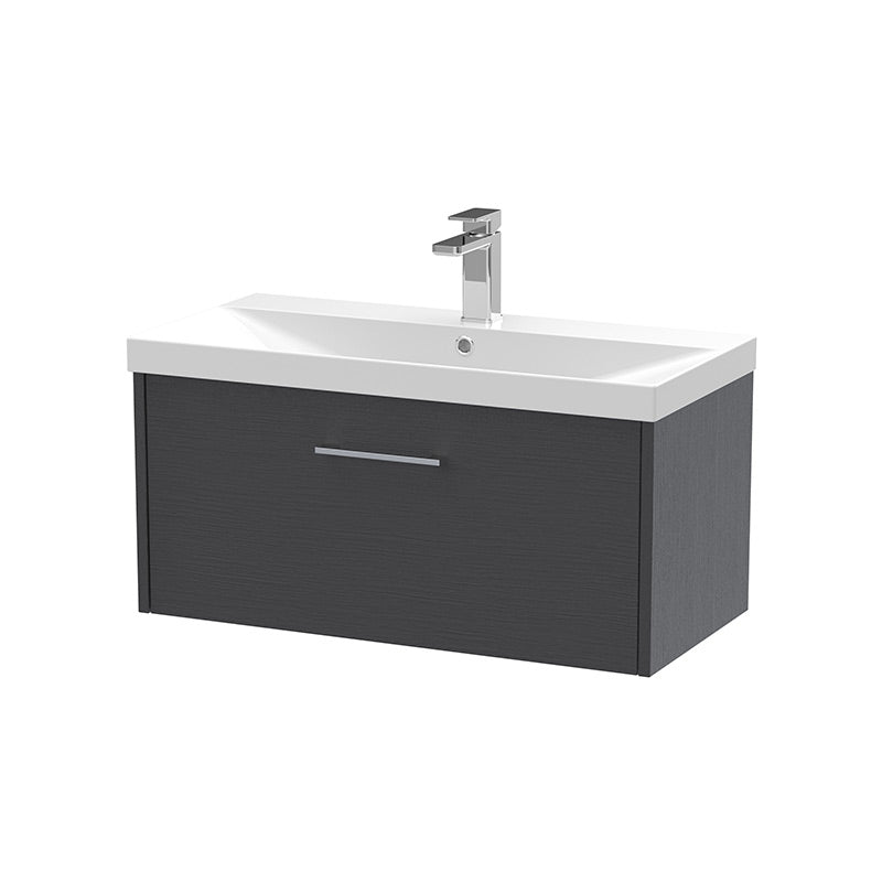 Hudson Reed Juno Wall Hung Single Drawer 800mm Vanity & Thin-Edge 1 Tap Hole Vitreous China Basin (1 size, 5 colours) - Brand New Bathrooms