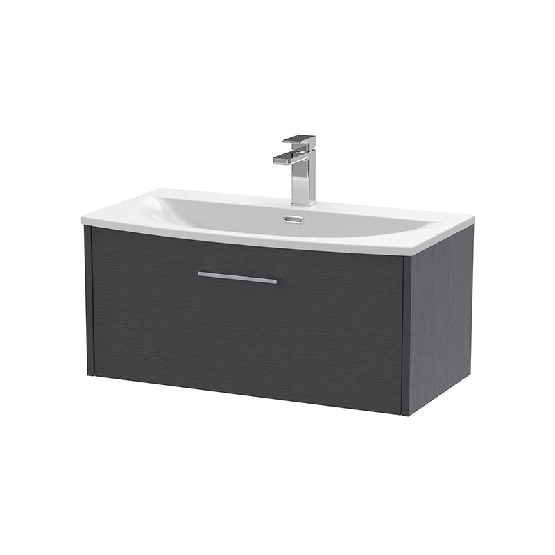 Hudson Reed Juno Wall Hung Single Drawer 800mm Vanity & Curved 1 Tap Hole Vitreous China Basin (1 size, 5 colours) - Brand New Bathrooms