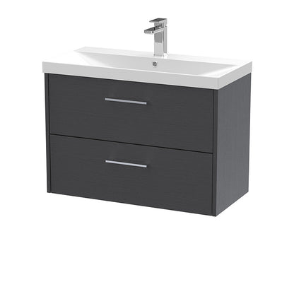 Hudson Reed Juno Wall Hung Double Drawer 800mm Vanity & Thin-Edge 1 Tap Hole Vitreous China Basin (1 size, 5 colours) - Brand New Bathrooms