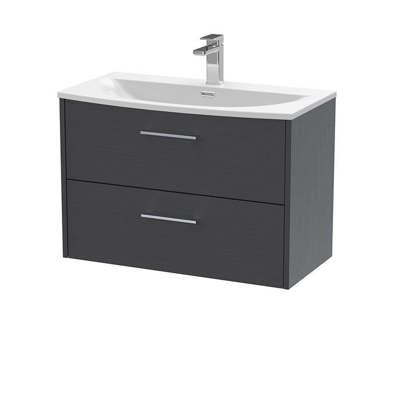Hudson Reed Juno Wall Hung Double Drawer 800mm Vanity & Curved 1 Tap Hole Vitreous China Basin (1 size, 5 colours) - Brand New Bathrooms
