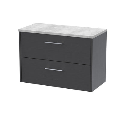 Hudson Reed Juno Wall Hung Double Drawer 800mm Vanity & Grey Laminate Top (1 size, 5 colours) - Brand New Bathrooms