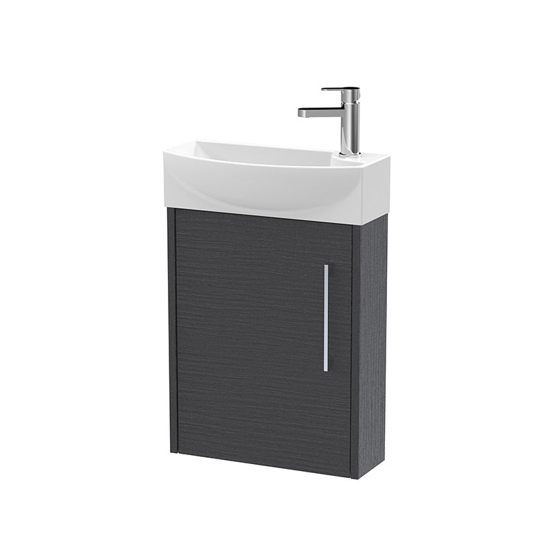 Hudson Reed Juno Compact Wall Hung Single Door 440mm Unit & 1 Tap Hole Left Handed Ceramic Basin (1 size, 5 colours) - Brand New Bathrooms