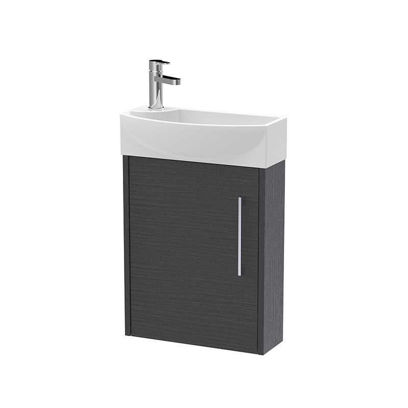 Hudson Reed Juno Compact Wall Hung Single Door 440mm Unit & 1 Tap Hole Right Handed Ceramic Basin (1 size, 3 colours) - Brand New Bathrooms