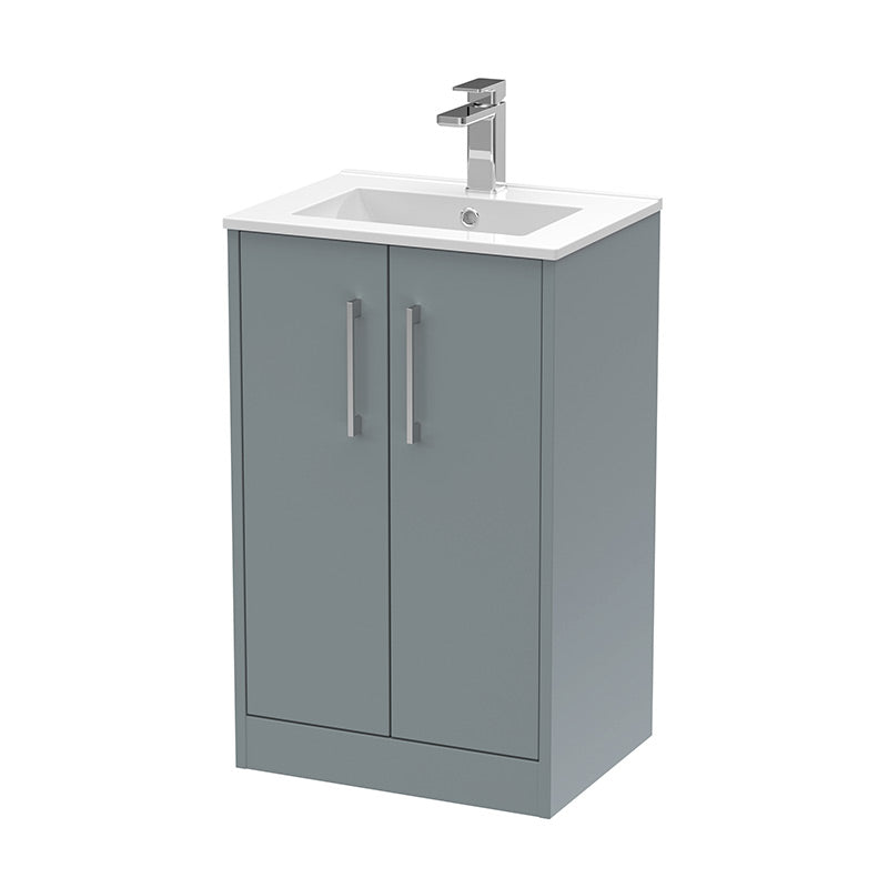 Hudson Reed Juno Floor Standing Double Door 500mm Vanity & Minimalist 1 Tap Hole Polymarble Basin (1 size, 3 colours) - Brand New Bathrooms