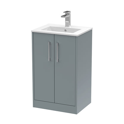 Hudson Reed Juno Floor Standing Double Door 500mm Vanity & Minimalist 1 Tap Hole Polymarble Basin (1 size, 3 colours) - Brand New Bathrooms