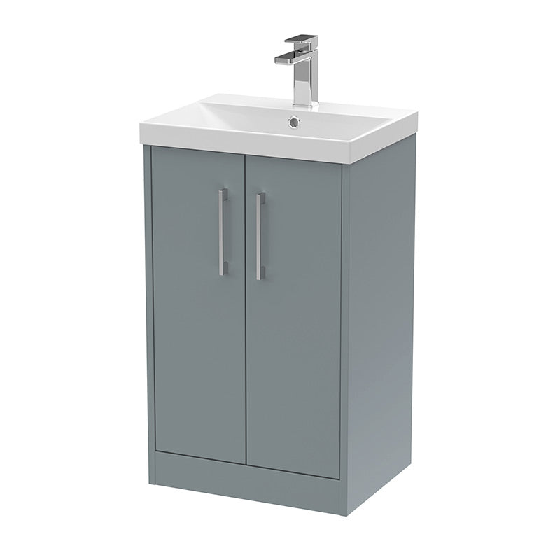 Hudson Reed Juno Floor Standing Double Door 500mm Vanity & Thin-Edge 1 Tap Hole Polymarble Basin (1 size, 3 colours) - Brand New Bathrooms