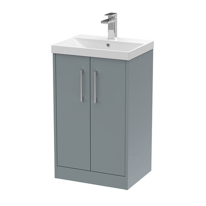 Hudson Reed Juno Floor Standing Double Door 500mm Vanity & Thin-Edge 1 Tap Hole Polymarble Basin (1 size, 3 colours) - Brand New Bathrooms