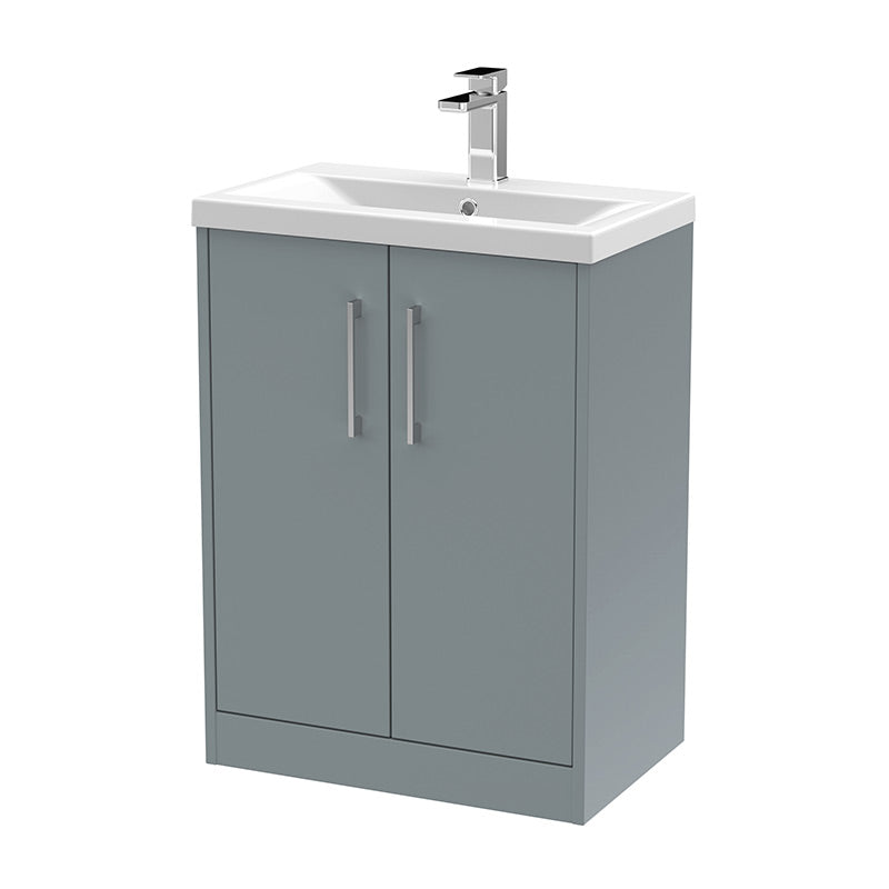 Hudson Reed Juno Floor Standing Double Door 600mm Vanity & Mid-Edge 1 Tap Hole Vitreous China Basin (1 size, 3 colours) - Brand New Bathrooms