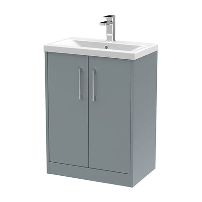 Hudson Reed Juno Floor Standing Double Door 600mm Vanity & Mid-Edge 1 Tap Hole Vitreous China Basin (1 size, 3 colours) - Brand New Bathrooms