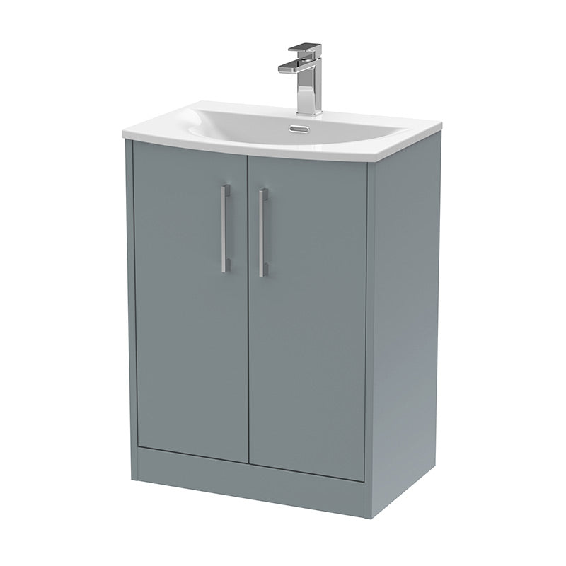 Hudson Reed Juno Floor Standing Double Door 600mm Vanity & Curved 1 Tap Hole Vitreous China Basin (1 size, 5 colours) - Brand New Bathrooms