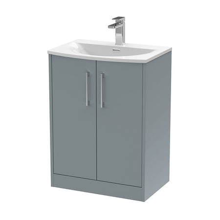 Hudson Reed Juno Floor Standing Double Door 600mm Vanity & Curved 1 Tap Hole Vitreous China Basin (1 size, 5 colours) - Brand New Bathrooms