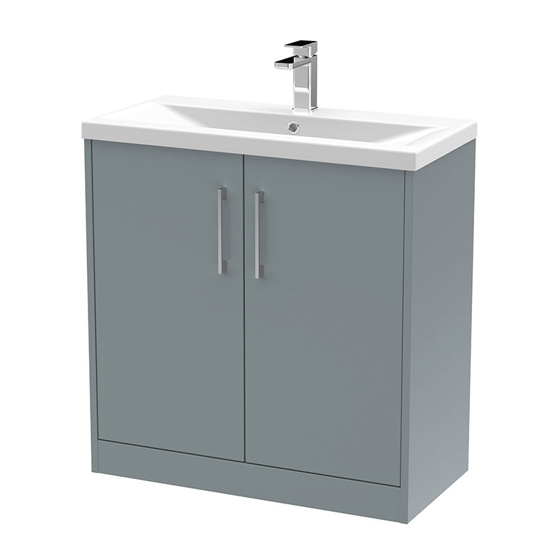Hudson Reed Juno Floor Standing Double Door 800mm Vanity & Mid-Edge 1 Tap Hole Vitreous China Basin (1 size, 5 colours) - Brand New Bathrooms