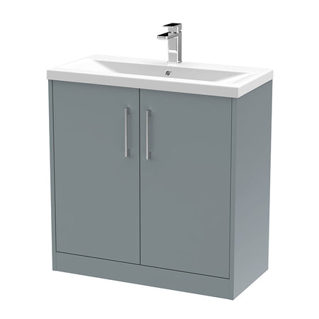 Hudson Reed Juno Floor Standing Double Door 800mm Vanity & Mid-Edge 1 Tap Hole Vitreous China Basin (1 size, 5 colours) - Brand New Bathrooms