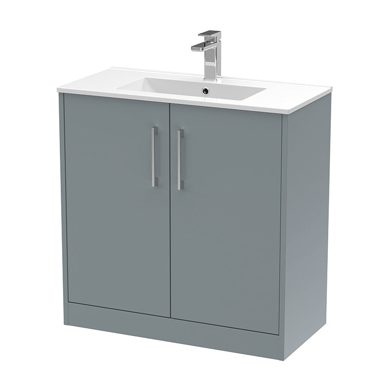 Hudson Reed Juno Floor Standing Double Door 800mm Vanity & Minimalist 1 Tap Hole Vitreous China Basin (1 size, 5 colours) - Brand New Bathrooms