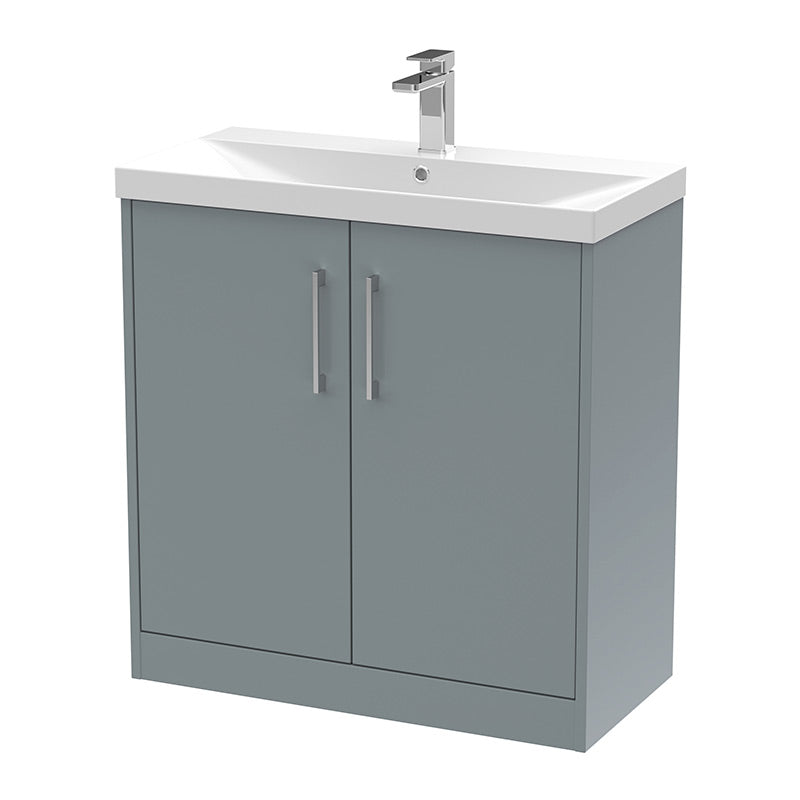 Hudson Reed Juno Floor Standing Double Door 800mm Vanity & Thin-Edge 1 Tap Hole Vitreous China Basin (1 size, 5 colours) - Brand New Bathrooms