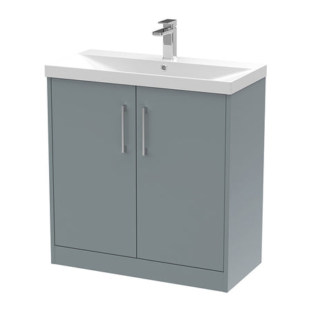 Hudson Reed Juno Floor Standing Double Door 800mm Vanity & Thin-Edge 1 Tap Hole Vitreous China Basin (1 size, 5 colours) - Brand New Bathrooms