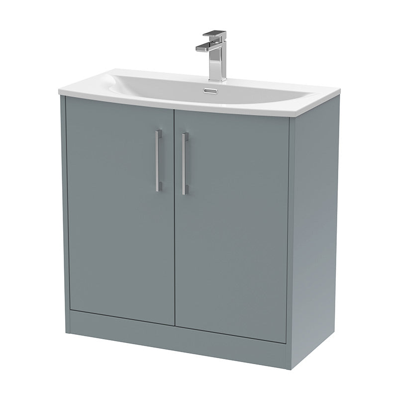 Hudson Reed Juno Floor Standing Double Door 800mm Vanity & Curved 1 Tap Hole Vitreous China Basin (1 size, 5 colours) - Brand New Bathrooms