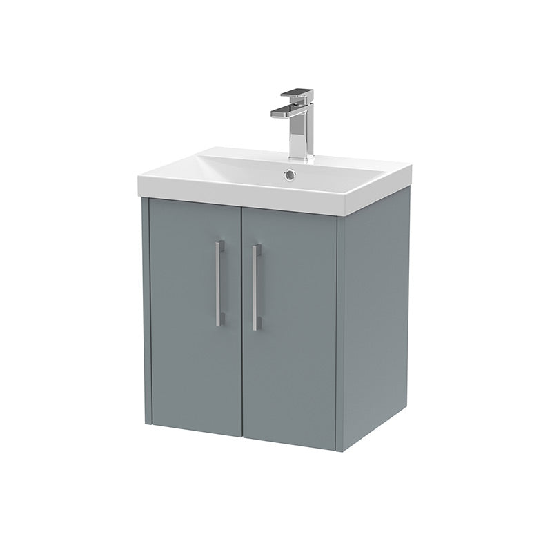 Hudson Reed Juno Wall Hung Double Door 500mm Vanity & Thin-Edge 1 Tap Hole Vitreous China Basin (1 size, 5 colours) - Brand New Bathrooms