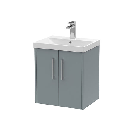 Hudson Reed Juno Wall Hung Double Door 500mm Vanity & Thin-Edge 1 Tap Hole Vitreous China Basin (1 size, 5 colours) - Brand New Bathrooms