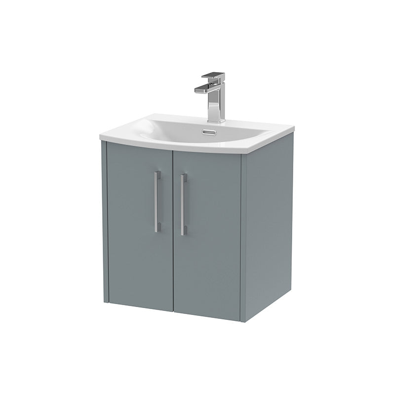 Hudson Reed Juno Wall Hung Double Door 500mm Vanity & Curved 1 Tap Hole Vitreous China Basin (1 size, 5 colours) - Brand New Bathrooms