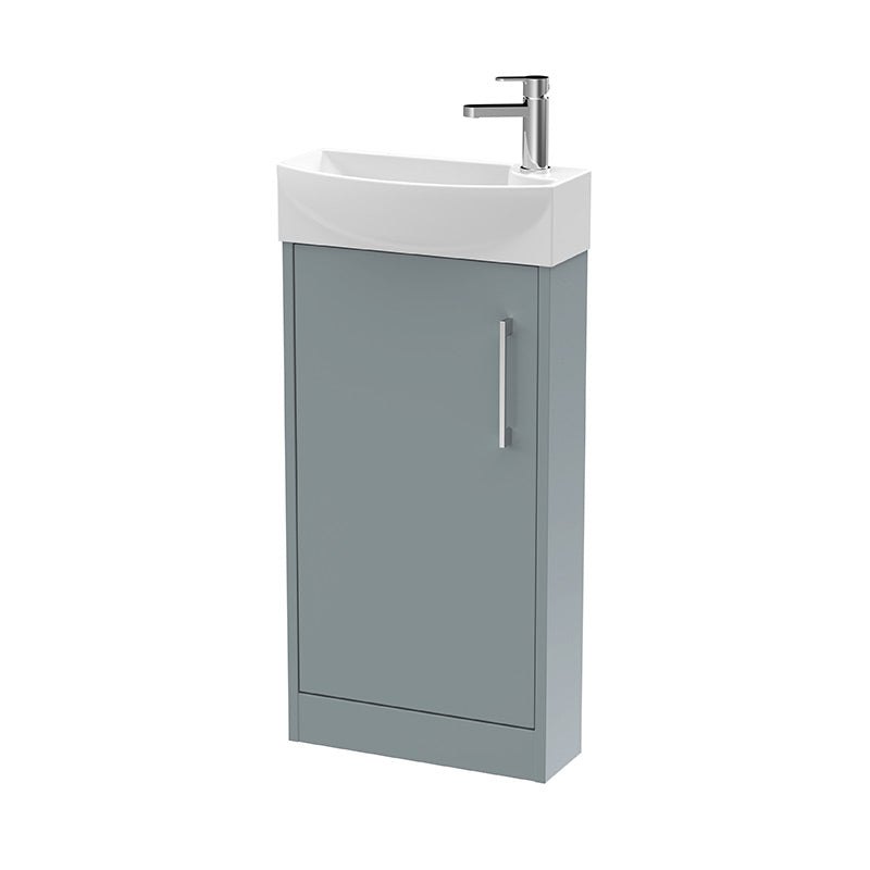 Hudson Reed Juno Compact Floor Standing Single Door 440mm Unit and 1 Tap Hole Ceramic Left Hand Basin (1 size, 5 colours) - Brand New Bathrooms