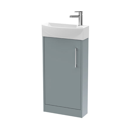 Hudson Reed Juno Compact Floor Standing Single Door 440mm Unit and 1 Tap Hole Ceramic Left Hand Basin (1 size, 5 colours) - Brand New Bathrooms