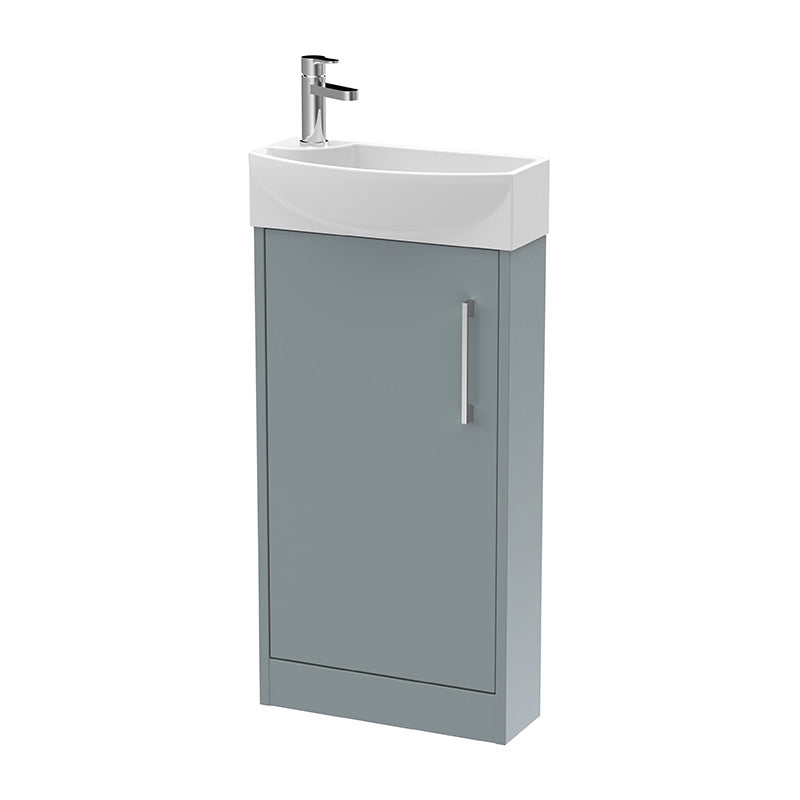 Hudson Reed Juno Compact Floor Standing Single Door 440mm Unit & 1 Tap Hole Ceramic Right Hand Basin (1 size, 5 colours) - Brand New Bathrooms