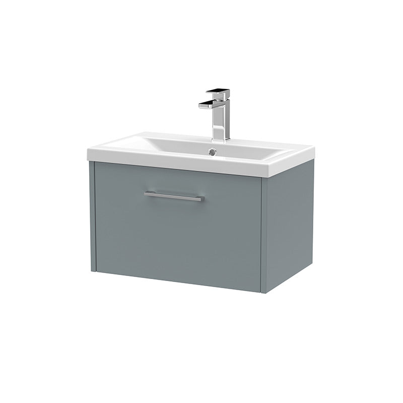 Hudson Reed Juno Wall Hung Single Drawer 600mm Vanity & Mid-Edge 1 Tap Hole Vitreous China Basin (1 size, 5 colours) - Brand New Bathrooms
