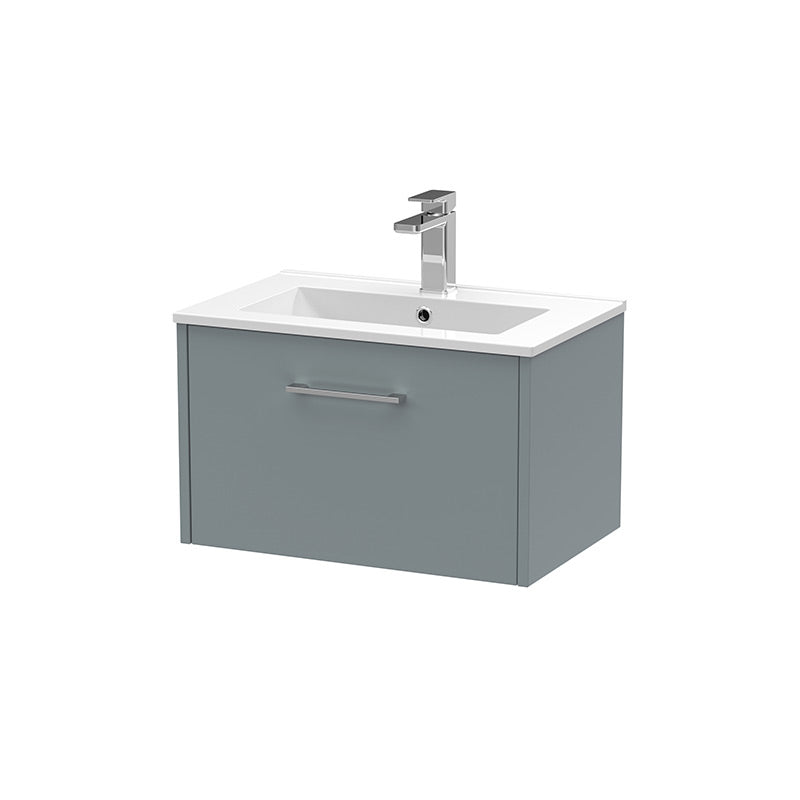 Hudson Reed Juno Wall Hung Single Drawer 600mm Vanity & Minimalist 1 Tap Hole Vitreous China Basin (1 size, 5 colours) - Brand New Bathrooms
