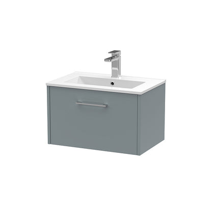 Hudson Reed Juno Wall Hung Single Drawer 600mm Vanity & Minimalist 1 Tap Hole Vitreous China Basin (1 size, 5 colours) - Brand New Bathrooms