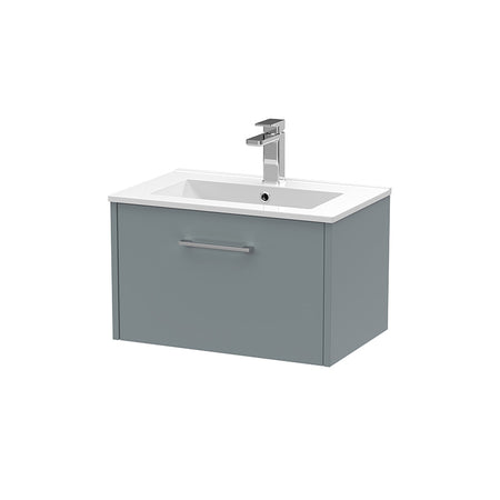 Hudson Reed Juno Wall Hung Single Drawer 600mm Vanity & Minimalist 1 Tap Hole Vitreous China Basin (1 size, 5 colours) - Brand New Bathrooms