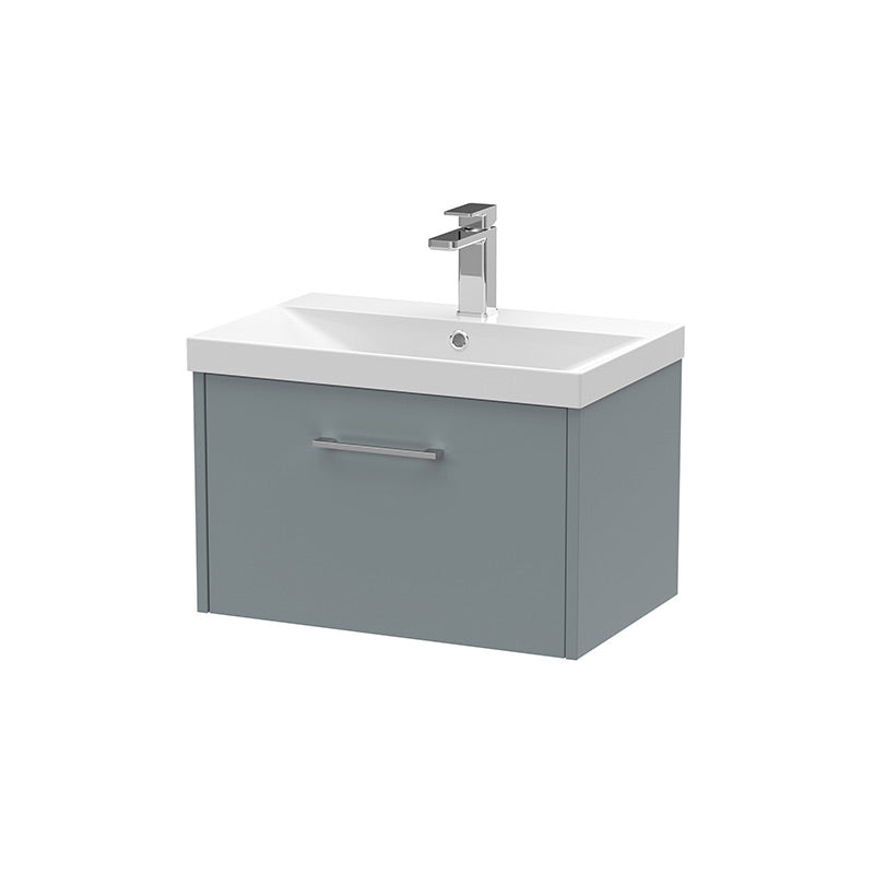 Hudson Reed Juno Wall Hung Single Drawer 600mm Vanity & Thin-Edge 1 Tap Hole Vitreous China Basin (1 size, 5 colours) - Brand New Bathrooms