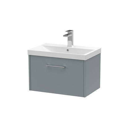 Hudson Reed Juno Wall Hung Single Drawer 600mm Vanity & Thin-Edge 1 Tap Hole Vitreous China Basin (1 size, 5 colours) - Brand New Bathrooms