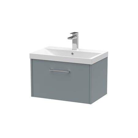 Hudson Reed Juno Wall Hung Single Drawer 600mm Vanity & Thin-Edge 1 Tap Hole Vitreous China Basin (1 size, 5 colours) - Brand New Bathrooms