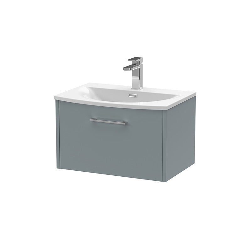 Hudson Reed Juno Wall Hung Single Drawer 600mm Vanity & Curved 1 Tap Hole Vitreous China Basin (1 size, 5 colours) - Brand New Bathrooms