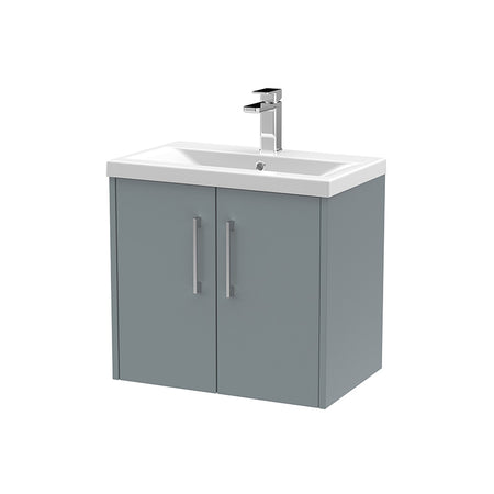 Hudson Reed Juno Wall Hung Double Door 600mm Vanity & Mid-Edge 1 Tap Hole Vitreous China Basin (1 size, 5 colours) - Brand New Bathrooms