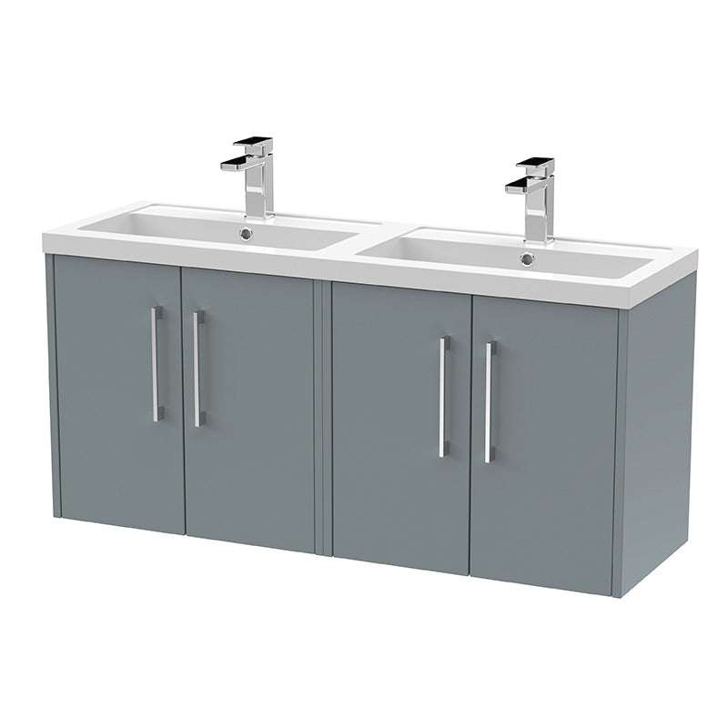 Hudson Reed Juno Wall Hung Four Door 1200mm Vanity & Double Polymarble Basin (1 size, 5 colours) - Brand New Bathrooms