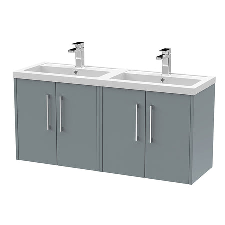 Hudson Reed Juno Wall Hung Four Door 1200mm Vanity & Double Polymarble Basin (1 size, 5 colours) - Brand New Bathrooms