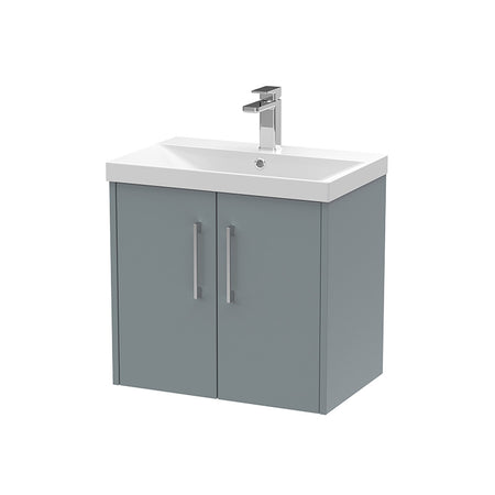 Hudson Reed Juno Wall Hung Double Door 600mm Vanity & Thin-Edge 1 Tap Hole Vitreous China Basin (1 size, 5 colours) - Brand New Bathrooms